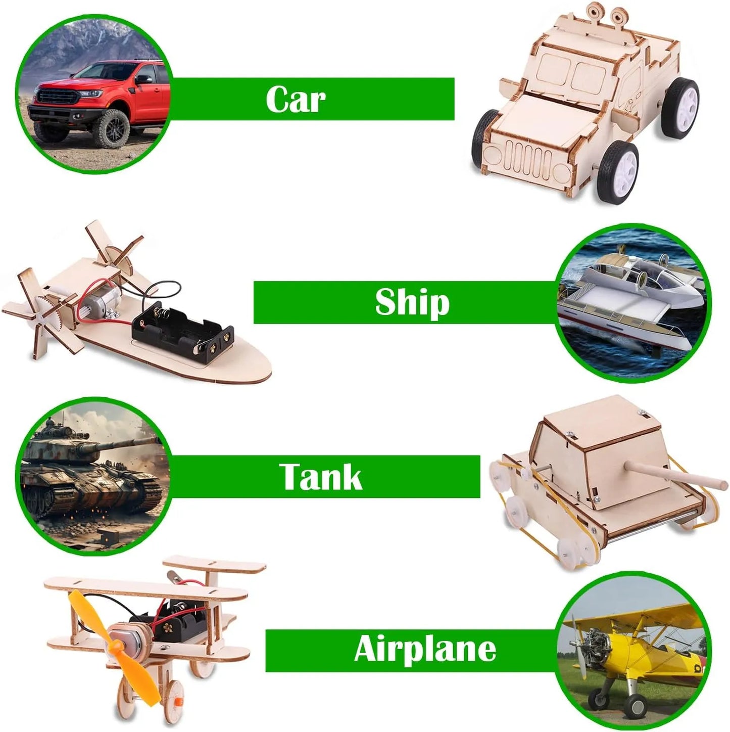 STEM 3D Wooden Building Kit Airplane, Car, Ship, Tank