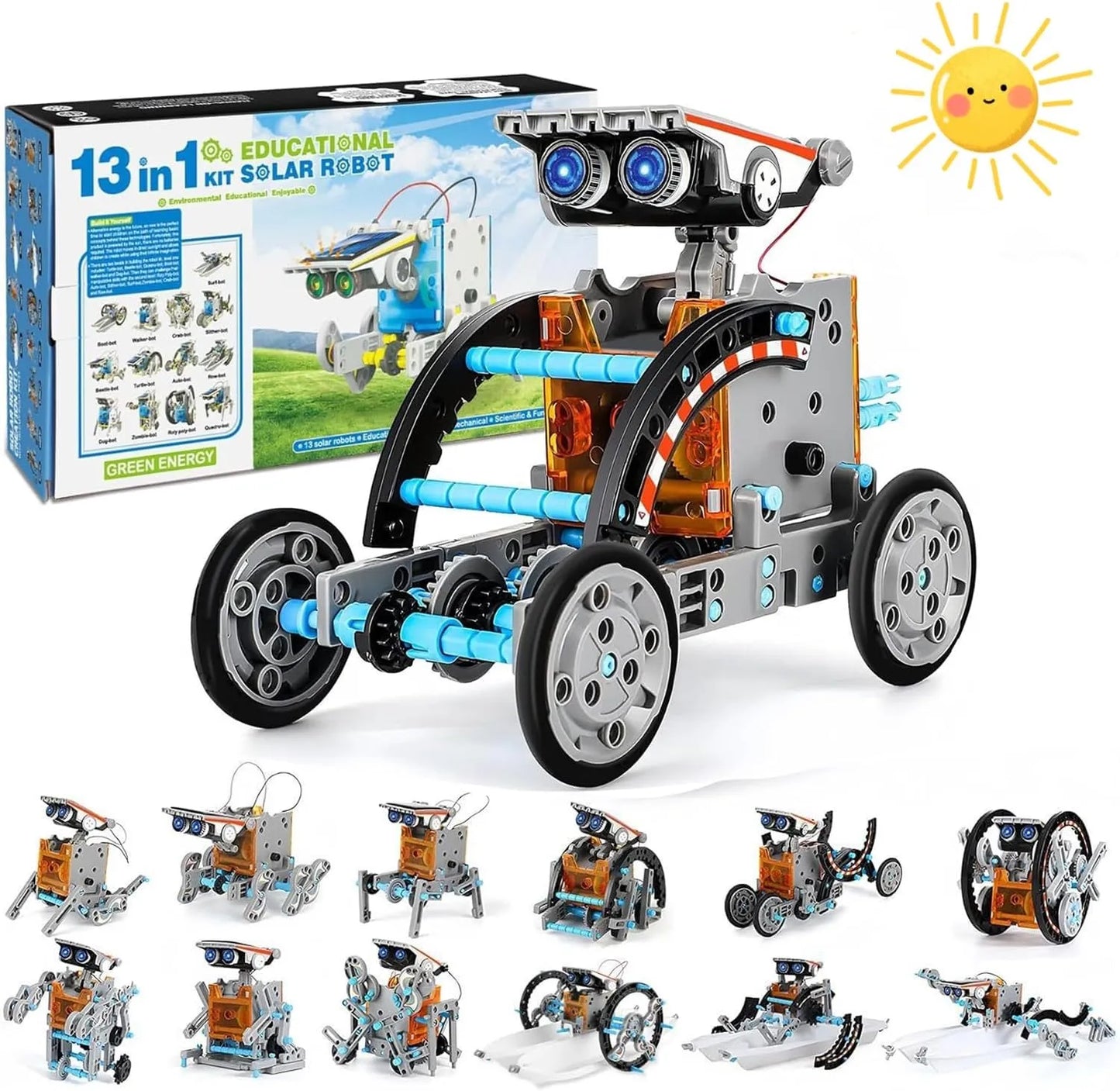 Solar Robot STEM Kit for Kids – 13-in-1 Gray