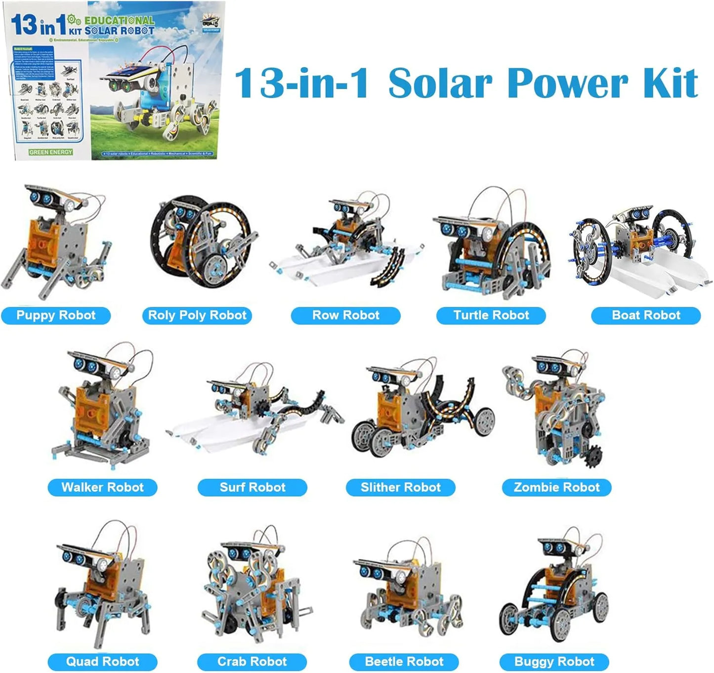 Solar Robot STEM Kit for Kids – 13-in-1 Gray