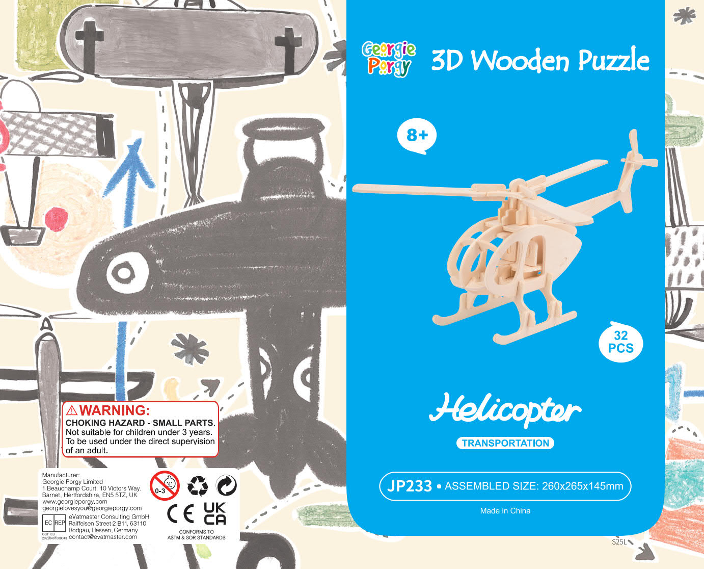 DIY Models Kits for Kids 3D Wooden Puzzle - JP233 Helicopter