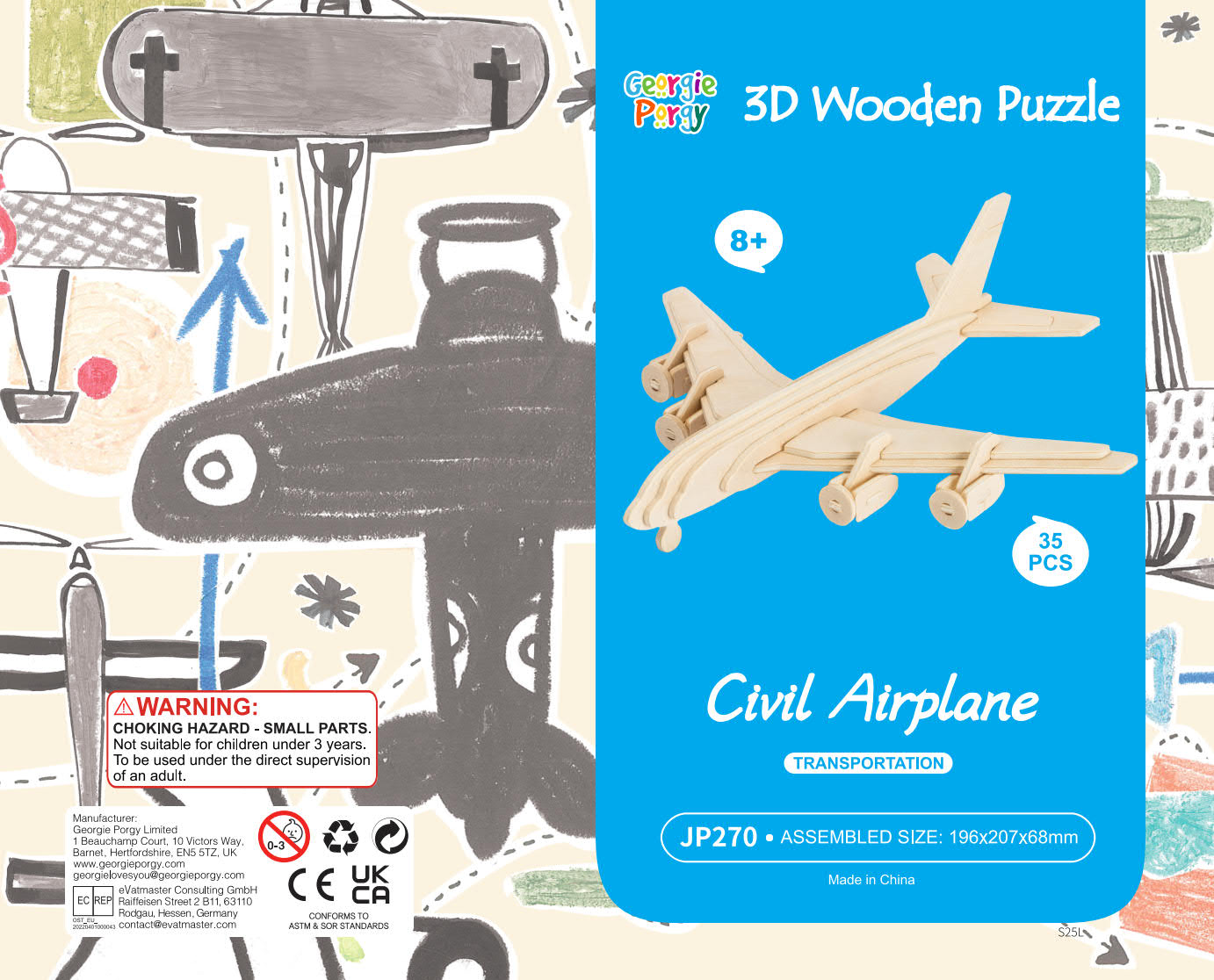 DIY Models Kits for Kids 3D Wooden Puzzle - JP270 Civil Airplane