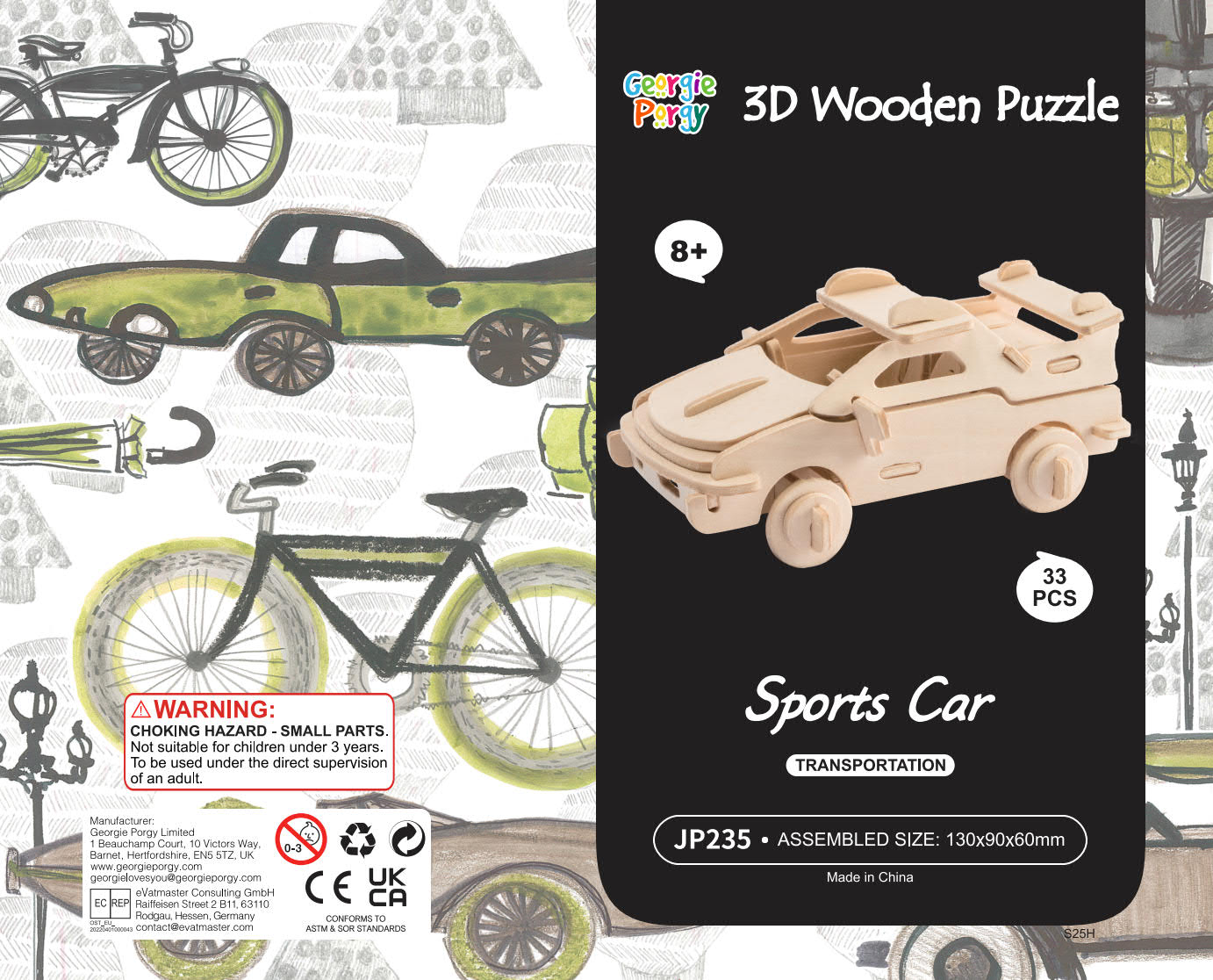 DIY Models Kits for Kids 3D Wooden Puzzle - JP235 Sports Car