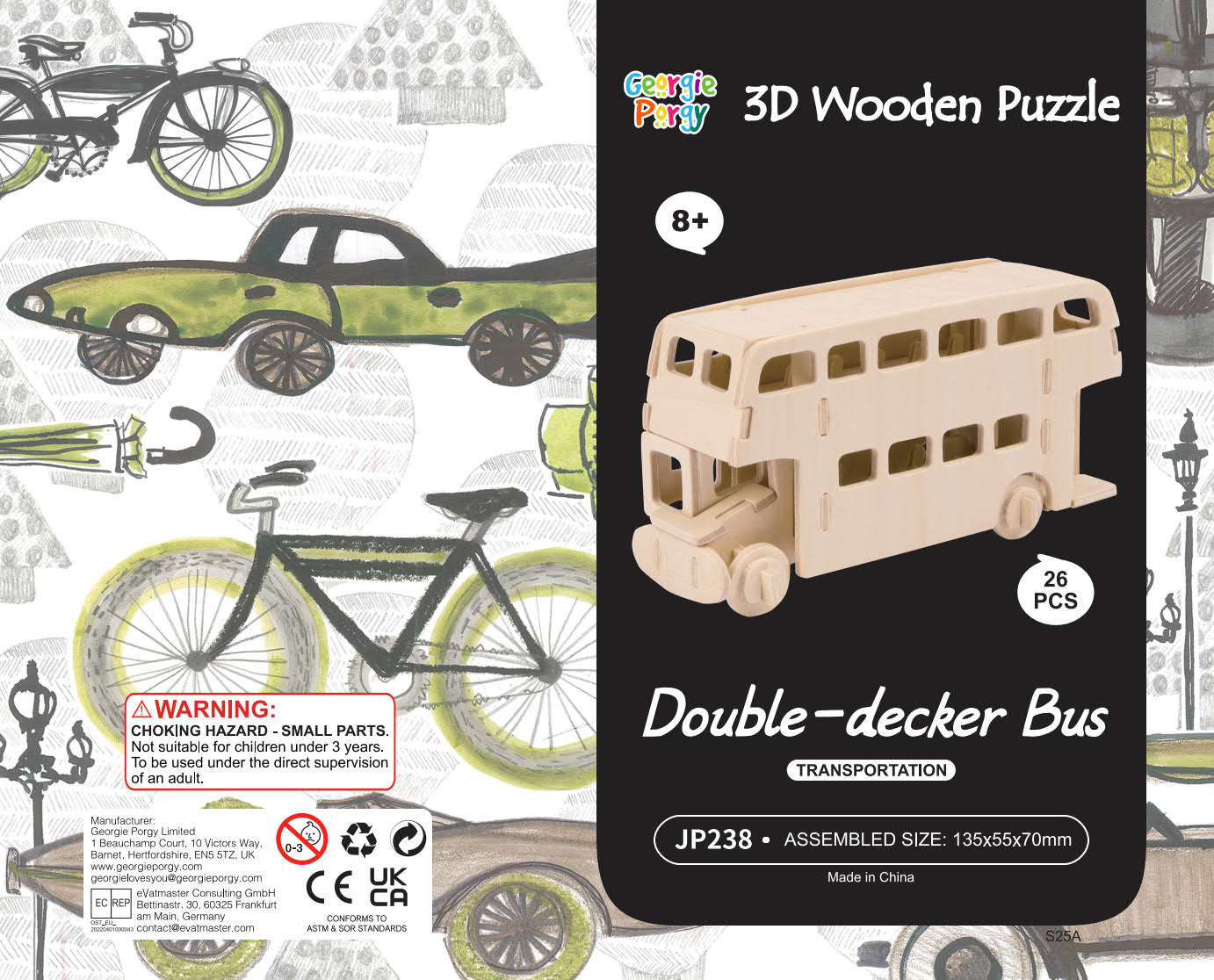 DIY Models Kits for Kids 3D Wooden Puzzle - JP238 Double Decker Bus