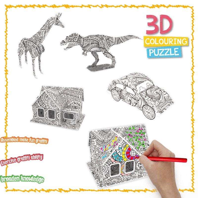 3D Colouring Puzzle set 4 in 1 Art Colouring Puzzle for Kids freeshipping - GeorgiePorgy