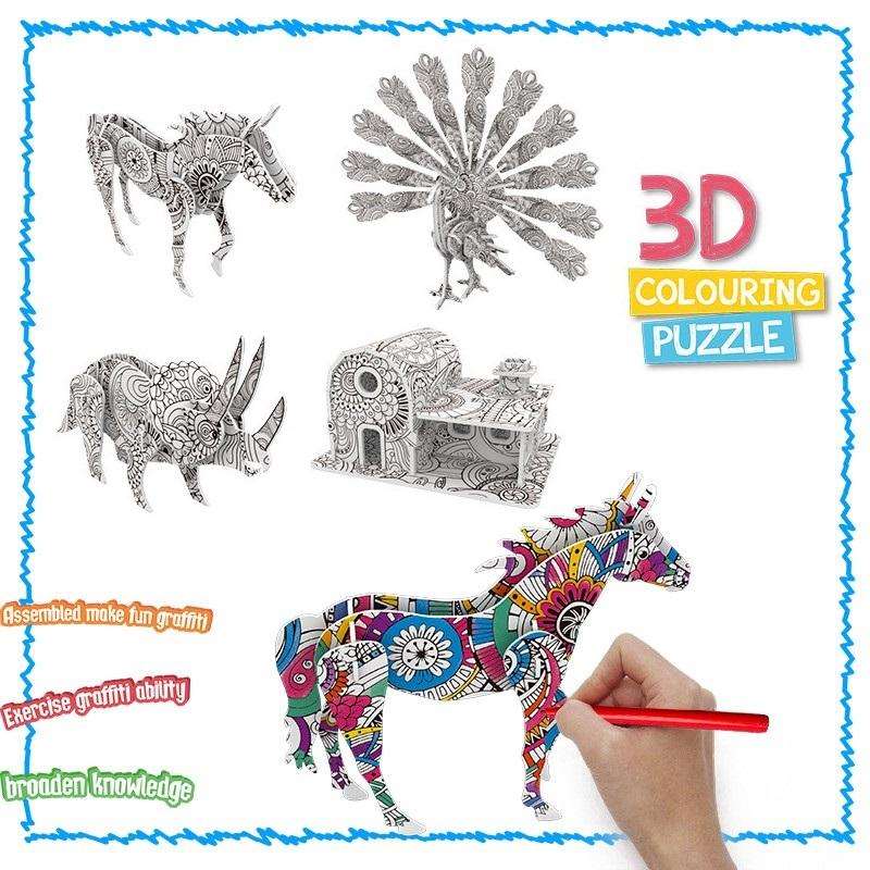 KAZOKU 3D Coloring Puzzle Set,4 Animals Puzzles with 12 Pen Markers, Art  Coloring Painting 3D Puzzle…See more KAZOKU 3D Coloring Puzzle Set,4  Animals