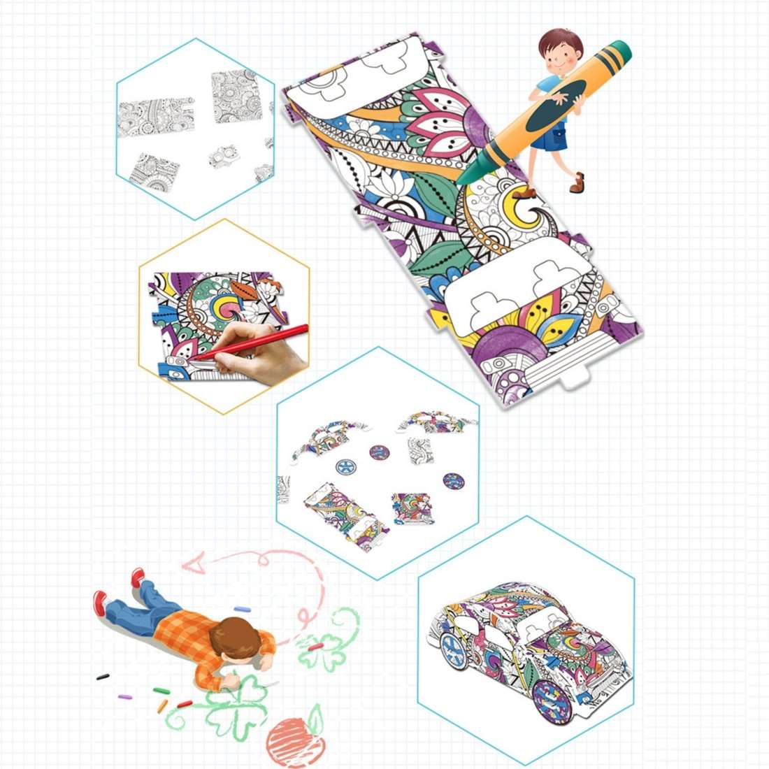 3D Colouring Puzzle set 4 in 1 Art Colouring Puzzle for Kids freeshipping - GeorgiePorgy